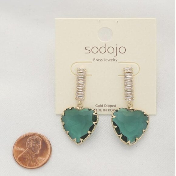 New Heart Crystal Dangle Earring: Glistening Light Emerald with Gold-Dipped - Picture 4 of 4